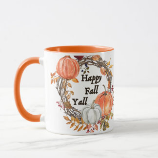 Happy Fall Y'all: Cosy Autumn Pumpkin and Leaves Mug