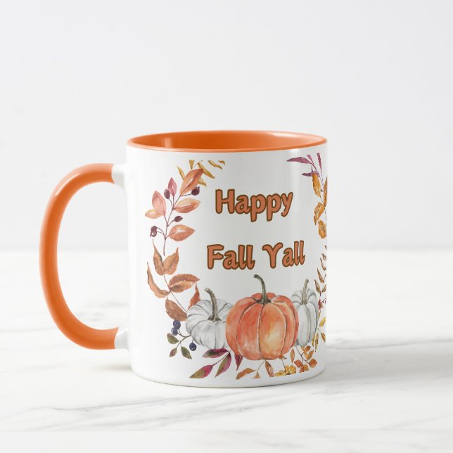 Happy Fall Y'all: Cosy Autumn Pumpkin and Leaves Mug (Left)