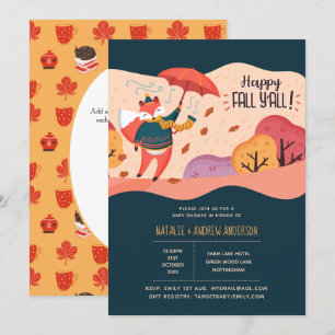 Happy Fall Ya'll Cosy Fox Folk Art Baby Shower Invitation