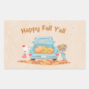 Happy Fall Y'all Custom Text Autumn Theme Bears Rectangular Sticker