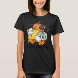 Happy Fall Y'all Cute Cat Pumpkins Autumn Thanksgi T-Shirt