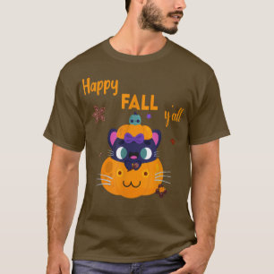 Happy Fall Yall Cute Cats Lover Thanksgiving Autum T-Shirt