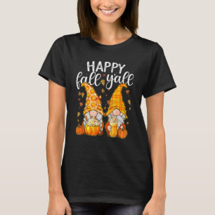 Happy Fall Y'all Cute Gnomes Couple With Pumpkin F T-Shirt