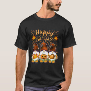 Happy Fall Y'All Cute Gnomes Pumpkin Autumn Tree F T-Shirt