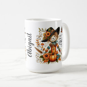 Happy Fall Yall Cute Scarecrow and Autumn Foliage Coffee Mug