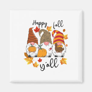 Happy Fall Y'all Cute Three Gnomes Leopard Pumpkin Magnet