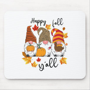 Happy Fall Y'all Cute Three Gnomes Leopard Pumpkin Mouse Mat