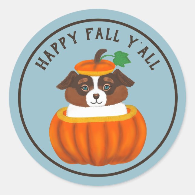 Happy Fall Y'all Dog in Pumpkin Sticker (Front)