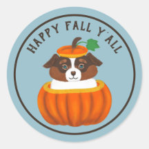 Happy Fall Y'all Dog in Pumpkin Sticker