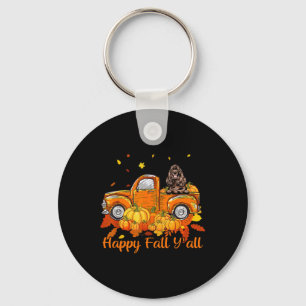 Happy Fall Y'all English Er Spaniel Truck Pumpkin Key Ring