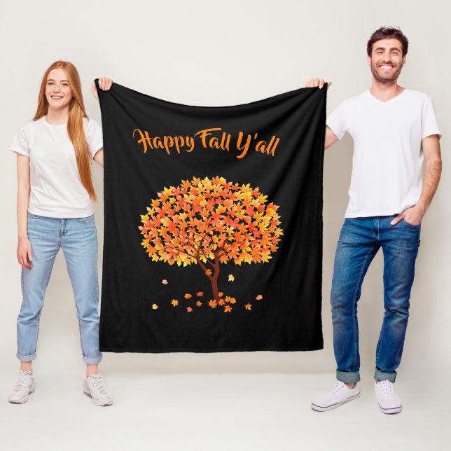 Happy Fall Y'all Fall Season Cozy Home Decor Fleece Blanket (In Situ)