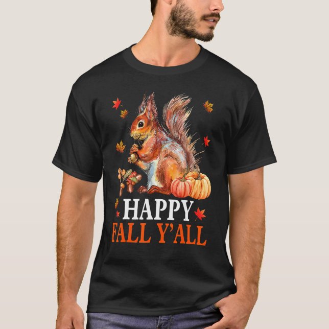 Happy Fall Y'all Fall Squirrel Door Hanger Templat T-Shirt (Front)