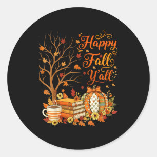 Happy Fall Y'all Floral Pumpkin Autumn Coffee Classic Round Sticker