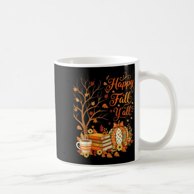 Happy Fall Y'all Floral Pumpkin Autumn Coffee  Coffee Mug (Right)