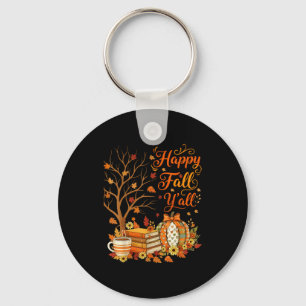 Happy Fall Y'all Floral Pumpkin Autumn Coffee  Key Ring