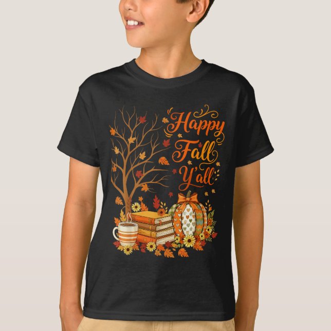 Happy Fall Y'all Floral Pumpkin Autumn Coffee  T-Shirt (Front)