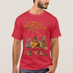 Happy Fall Y'all Funny Cats Autumn Lover Pumpkins T-Shirt