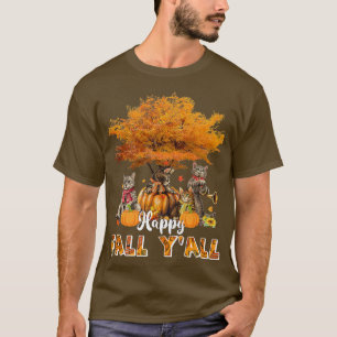 Happy Fall Y'all Funny Cats Autumn Lover Pumpkins T-Shirt