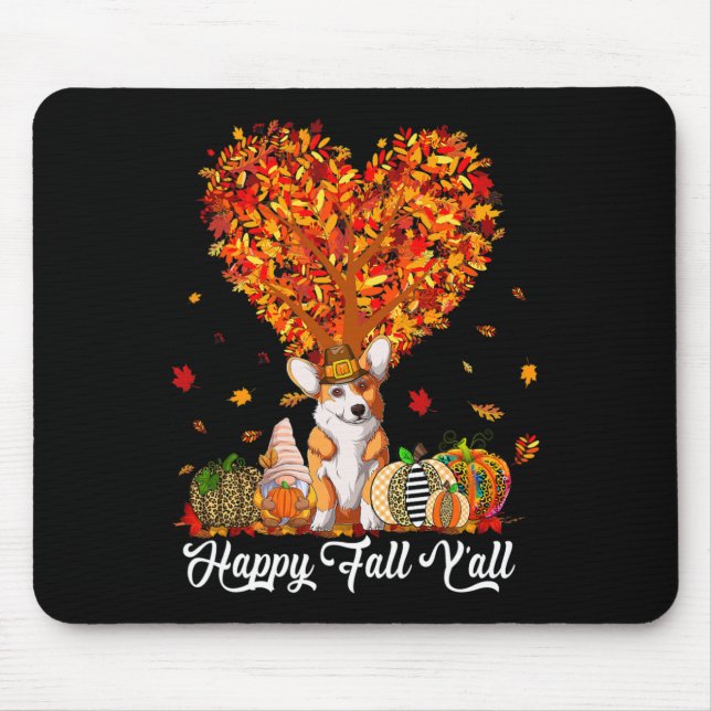Happy Fall Y'all Funny Corgi Autumn Pumpkins  Mouse Mat (Front)