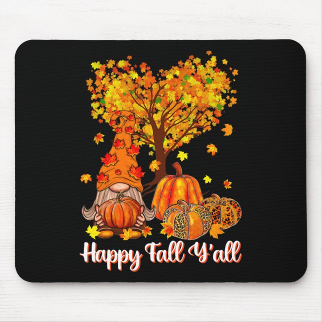 Happy Fall Y'all Funny Gnome Leopard Pumpkin Autum Mouse Mat (Front)