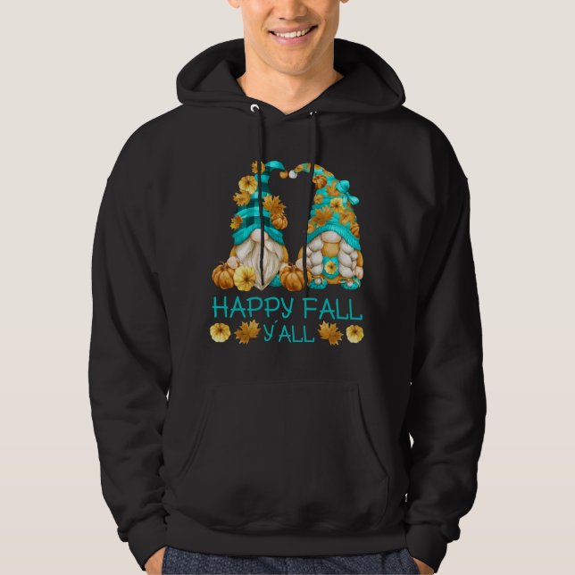 Happy Fall Y'all Funny Leopard Pumpkin Autumn Gnom Hoodie (Front)