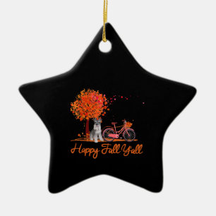 Happy Fall Yall Funny Schnauzer Dog Autumn Bicycle Ceramic Tree Decoration