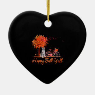Happy Fall Yall Funny Schnauzer Dog Autumn Bicycle Ceramic Tree Decoration