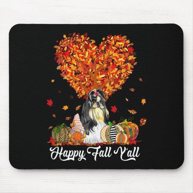 Happy Fall Y'all Funny Shih Tzu Autumn Pumpkins  Mouse Mat (Front)