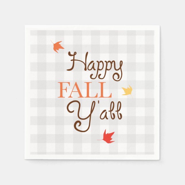 Happy Fall Y'all Gingham Pattern Wreath Napkin (Front)