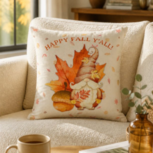 Happy Fall Y'all Gnome Leaf and Acorn Cushion