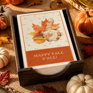 Happy Fall Y'all Gnome Leaf and Acorn Napkin