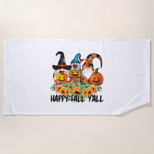 Happy Fall Y'all Gnome Leopard Gnome Sunflower Beach Towel