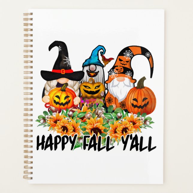 Happy Fall Y'all Gnome Leopard Gnome Sunflower Planner (Front)