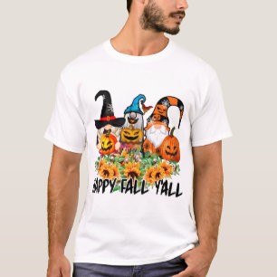 Happy Fall Y'all Gnome Leopard Gnome Sunflower T-Shirt