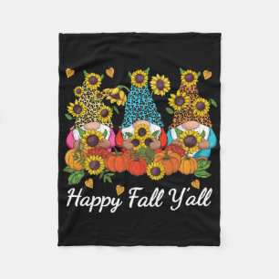 Happy Fall Y'all Gnome Leopard Pumpkin Autumn Fleece Blanket