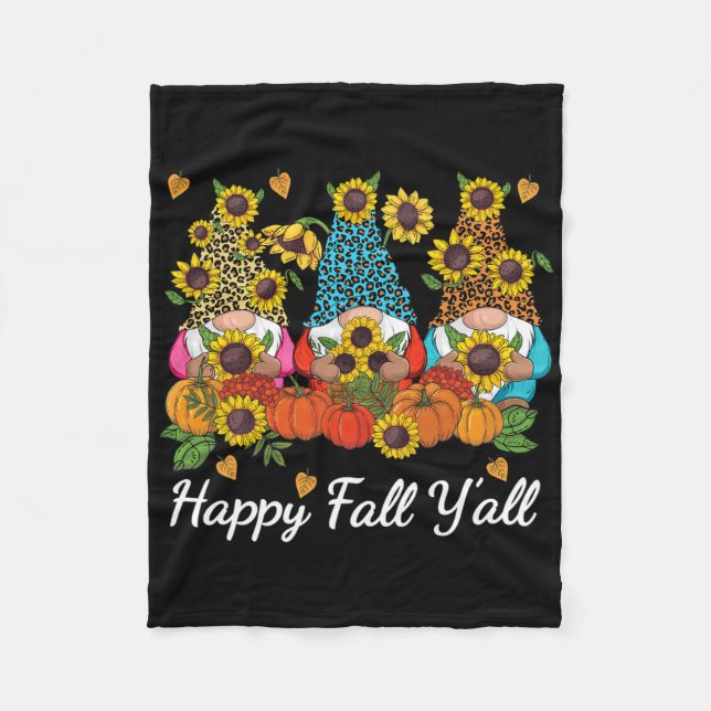 Happy Fall Y'all Gnome Leopard Pumpkin Autumn  Fleece Blanket (Front)