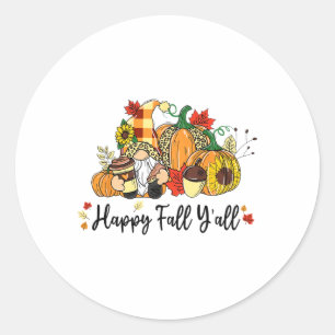 Happy Fall Y'all Gnome Leopard Pumpkin Autumn Gnom Classic Round Sticker