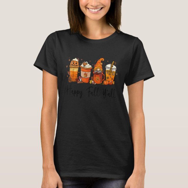Happy Fall Yall Gnome Leopard Pumpkin  Autumn Gnom T-Shirt (Front)