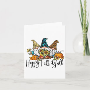 Happy Fall Y'all Gnome Leopard Pumpkin Funny Autum Card