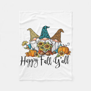 Happy Fall Y'all Gnome Leopard Pumpkin Funny Autum Fleece Blanket