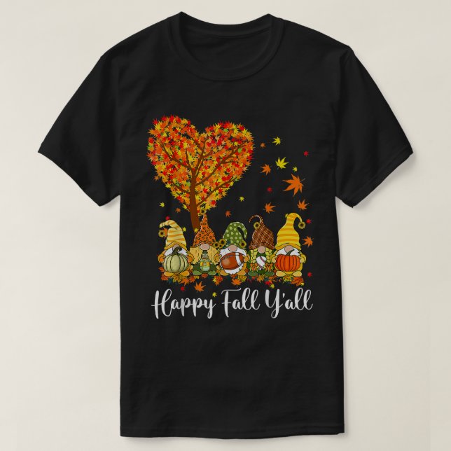 Happy Fall Y'all Gnome Leopard Pumpkin Funny Autum T-Shirt (Design Front)