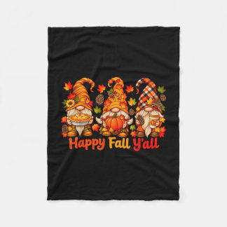 Happy fall y'all gnome pumpkin autumn leaves fleece blanket
