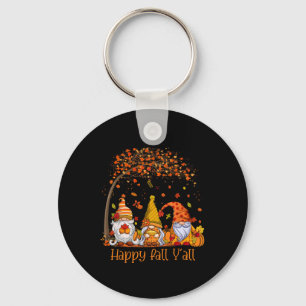 Happy Fall Y'all Gnome Pumpkin Autumn Leaves Thank Key Ring