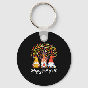 Happy Fall Y'all Gnome Pumpkin Autumn Leaves Thank Key Ring