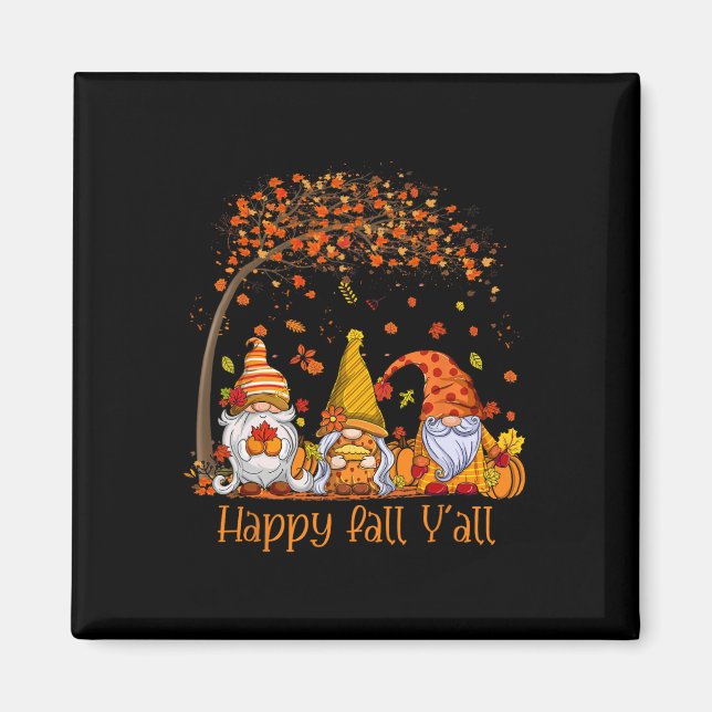 Happy Fall Y'all Gnome Pumpkin Autumn Leaves Thank Magnet (Front)