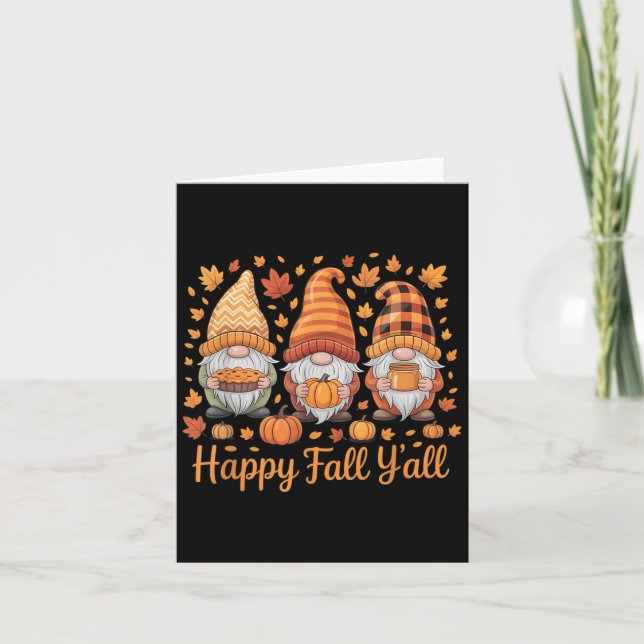 Happy Fall Y'all Gnome Pumpkin Autumn Thanksgiving Card (Front)