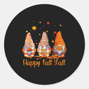 Happy Fall Y'all Gnome Pumpkin Autumn Thanksgiving Classic Round Sticker