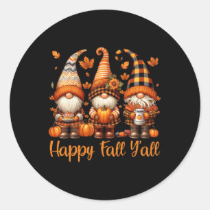 Happy Fall Y'all Gnome Pumpkin Autumn Thanksgiving Classic Round Sticker