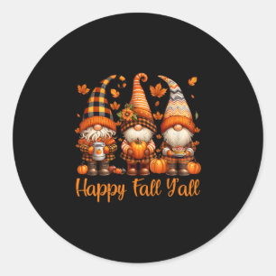 Happy Fall Y'all Gnome Pumpkin Autumn Thanksgiving Classic Round Sticker