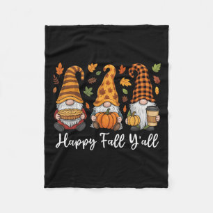 Happy Fall Y'all Gnome Pumpkin Autumn Thanksgiving Fleece Blanket